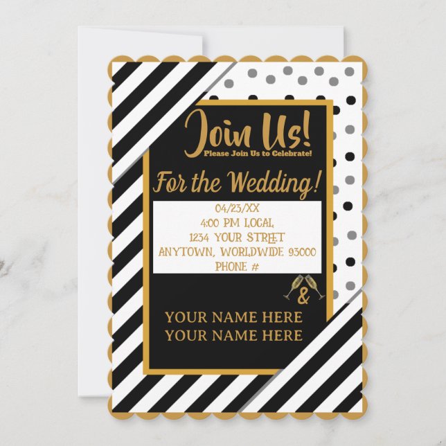 Personalised Confetti Stripe Wedding Invitations (Front)