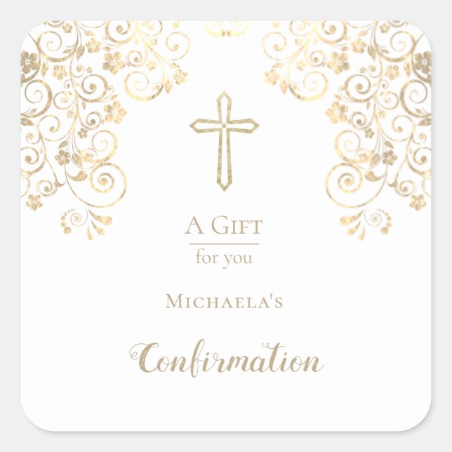 Personalised Confirmation Gold Hand Sanitizer  Lab Square Sticker (Front)
