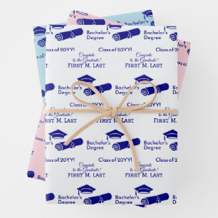 Personalised Congrats Graduation Cap Diploma Colou Wrapping Paper Sheet