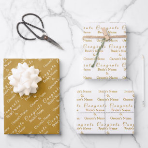 Personalised Congrats Name! Luxor Gold Wedding Wrapping Paper Sheet