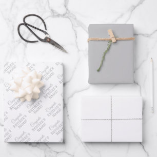 Personalised Congrats Name! Silver on White Wrapping Paper Sheet