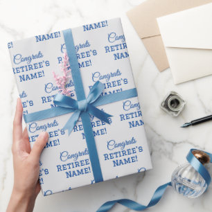 Personalised Congrats Retiree! Blue on Silver Wrapping Paper