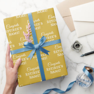 Personalised Congrats Retiree! Metal Gold & White Wrapping Paper