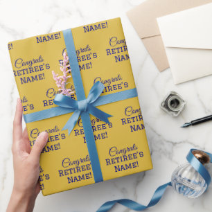 Personalised Congrats Retiree! Navy Blue on Gold Wrapping Paper