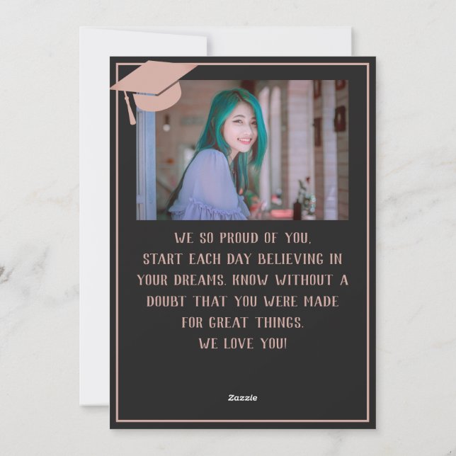 Personalised Congratulations pink Graduate Photo Holiday Card (Back)