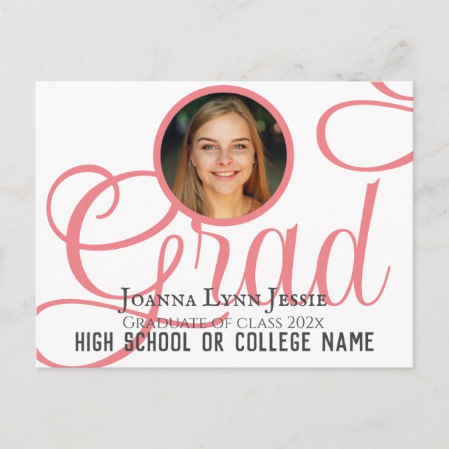Personalised Congratulations script Graduate Photo Postcard (Front)