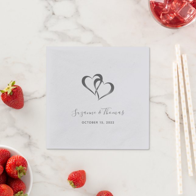 Personalised Connected Hearts Silver Grey Napkins (Insitu)