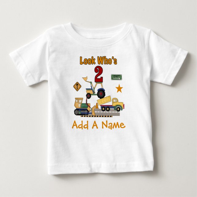 Personalised Construction 2nd Birthday T-shirt (Front)