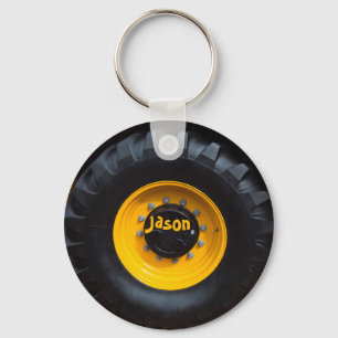 Personalised Construction Tractor Wheel Key Ring