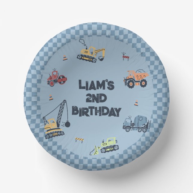 Personalised Construction Truck Birthday Party Paper Plate (Front)