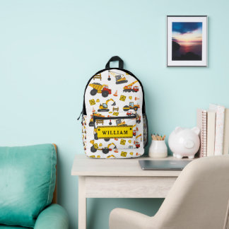Personalised Construction Truck Machines Theme Printed Backpack