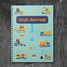 Personalised Construction Truck Notebook for Boys