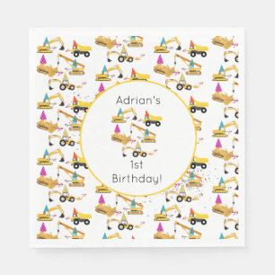 Personalised Construction Trucks Party Birthday Napkin