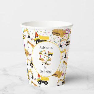 Personalised Construction Trucks Party Birthday Paper Cups