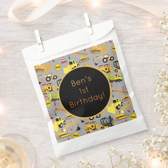 Personalised Construction Trucks Pattern Favour Bags (Clipped)