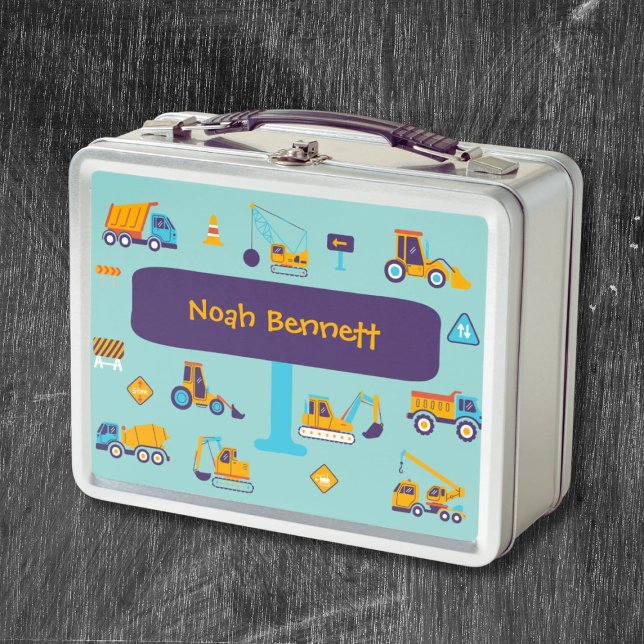 Personalised Construction Vehicle Metal Lunch Box (Personalized Construction Vehicle Metal Lunch Box
)