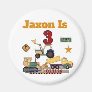 Personalised Construction Vehicles 3rd Birthday Magnet