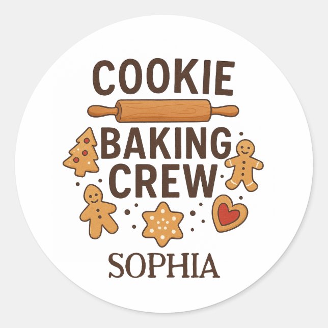 Personalised Cookie Baking Crew – Custom Name Classic Round Sticker (Front)