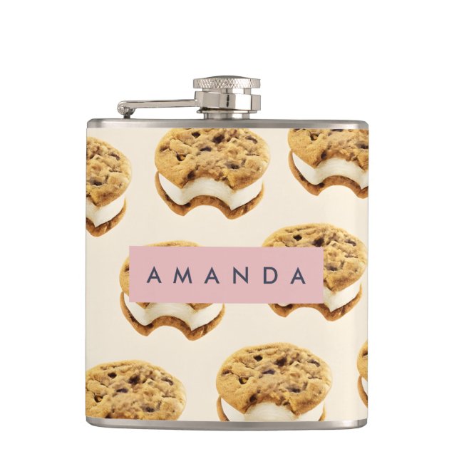 Personalised Cookie Ice Cream Sandwich Pattern Hip Flask (Front)
