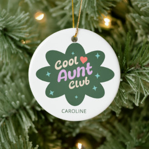 Personalised Cool Aunt Club Gift for Auntie Retro Ceramic Tree Decoration