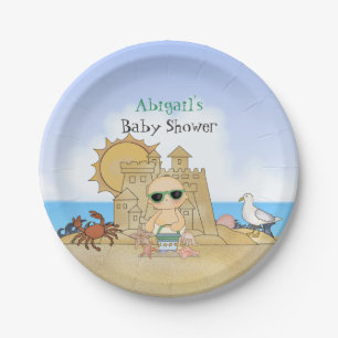 Personalised Cool Beach Baby Neutral Baby Shower Paper Plate