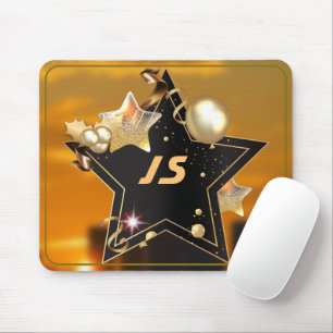 Personalised Cool Black Gold Metallic Stars Gamer Mouse Pad