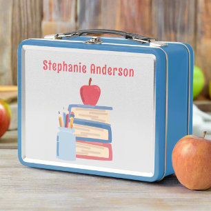 Personalised Cool Blue Back to school Cute Kids  Metal Lunch Box