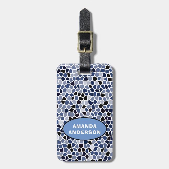 Personalised COOL Blue Stained Glass Pattern Luggage Tag (Front Vertical)