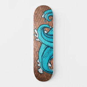Personalised Cool Blue Waves Graffiti Art  Skateboard