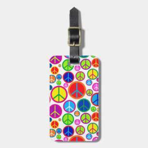 Personalised Cool Colourful Groovy Peace Symbols Luggage Tag