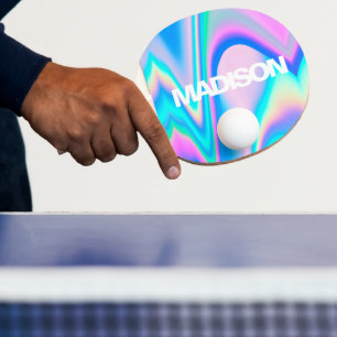 Personalised Cool Cute Name Holographic Wave Ping Pong Paddle