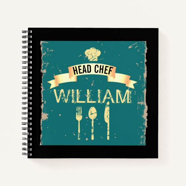 Personalised cool Head Chef recipe book for men (Front)