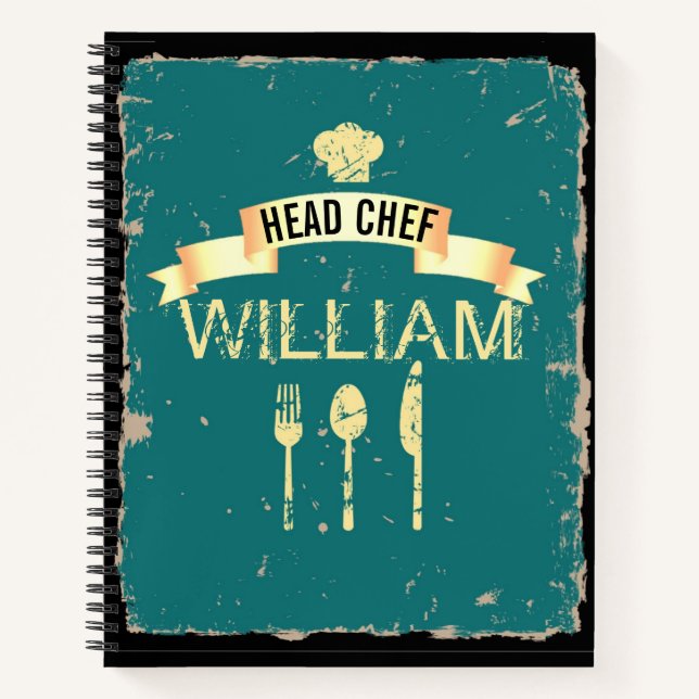 Personalised cool Head Chef recipe book for men (Front)