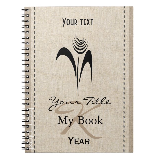 Personalised Cool Ink Art Linen Black Monogrammed Spiral Notebook (Front)
