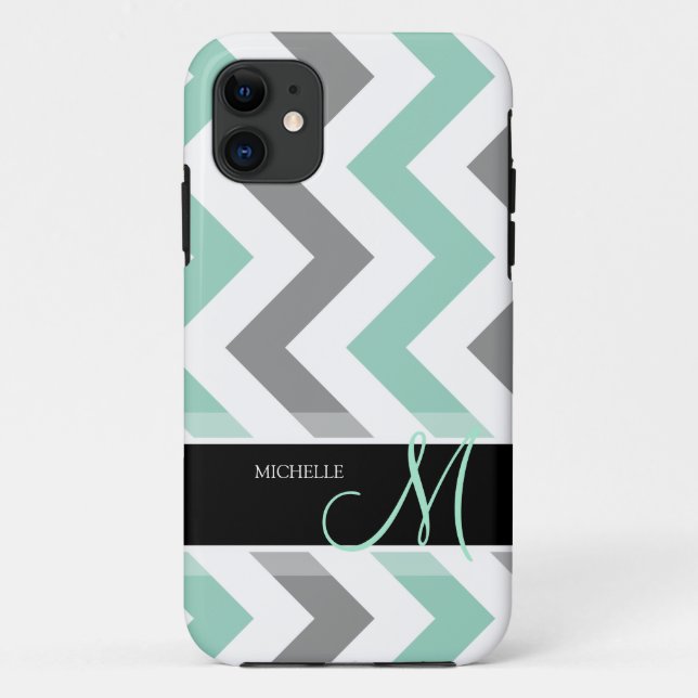 Personalised Cool Mint and Grey Chevron Case-Mate iPhone Case (Back)