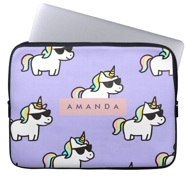 Personalised Cool Rainbow Unicorn Pattern Laptop Sleeve (Front)
