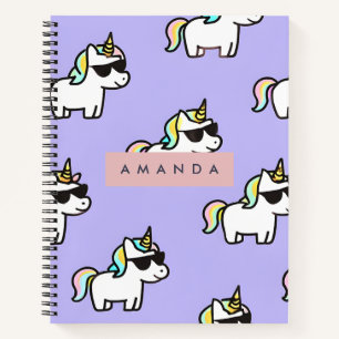 Personalised Cool Rainbow Unicorn Pattern Notebook