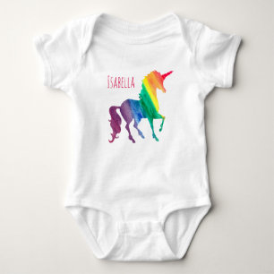 Personalised Cool Rainbow Unicorn Watercolor Baby Baby Bodysuit