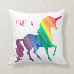 Personalised Cool Rainbow Unicorn Watercolor Girly Cushion