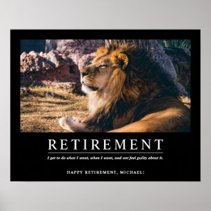 Personalised Cool Relaxing Lion Custom Retirement Poster
