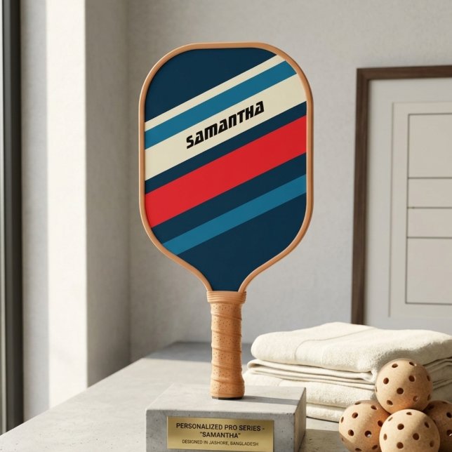 Personalised Cool Retro Orange white & Blue Pickleball Paddle (Creator Uploaded)