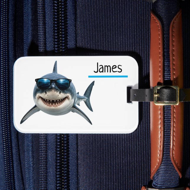 Personalised Cool Shark Luggage Tag Custom Name (Front Insitu 4)