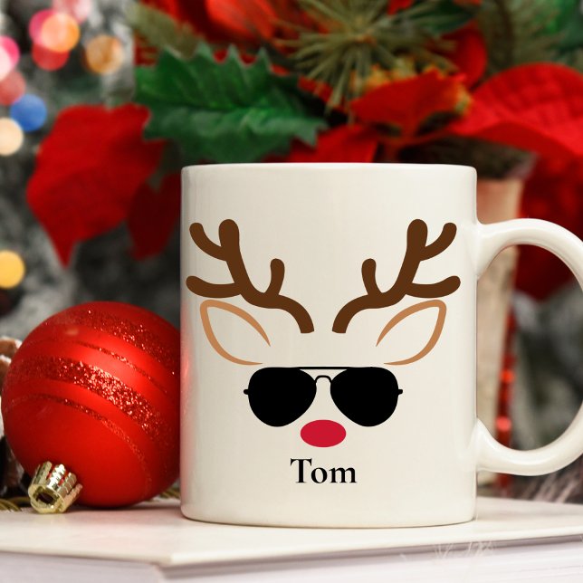 Personalised Cool Sunglass Reindeer Christmas Mug (Personalised Cool Sunglass Reindeer Christmas Mug)