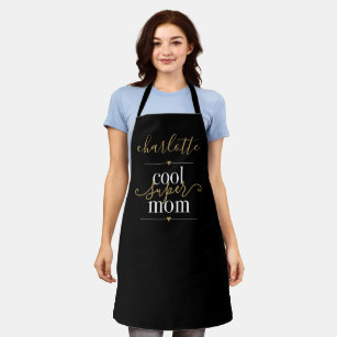 Personalised Cool Super Mum Black And Gold Apron