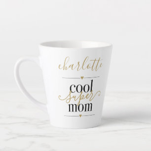 Personalised Cool Super Mum Black And Gold Latte M Mug