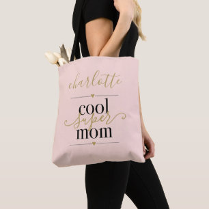 Personalised Cool Super Mum Blush Pink And Gold Tote Bag