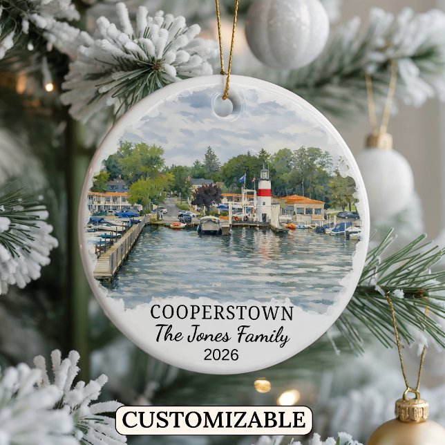 Personalised Cooperstown Ornament, Custom New York Ceramic Tree Decoration (Creator Uploaded)