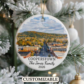 Personalised Cooperstown Ornament, Custom New York Ceramic Tree Decoration