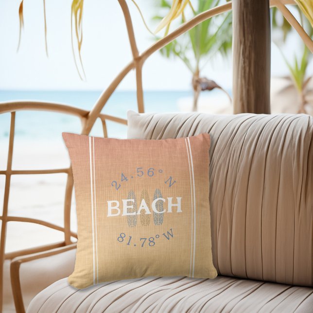 Personalised Coordinates Beach Cushion (Personalized Coordinates Beach Throw Pillow)