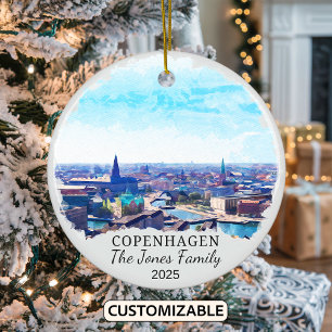 Personalised Copenhagen Ornament, Denmark Gift Ceramic Tree Decoration